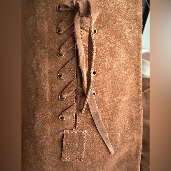 Bx by Bronx Knee High Laceup Suede Tan Camel Pull On Boot Boho Festival Sz 36 - Picture 10 of 14